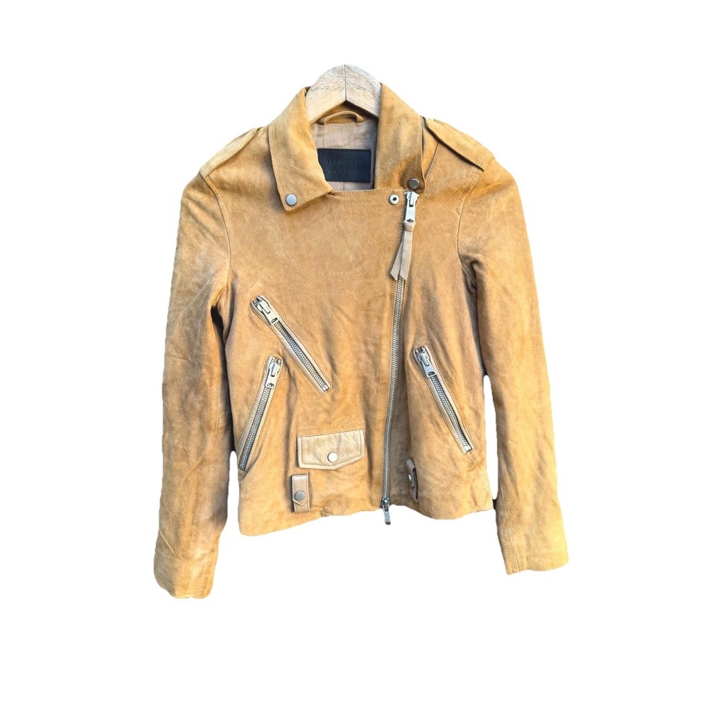 AllSaints Biker Jacket Women's 2 Brown Outdoor Moto Asymmetric Zip Richardson